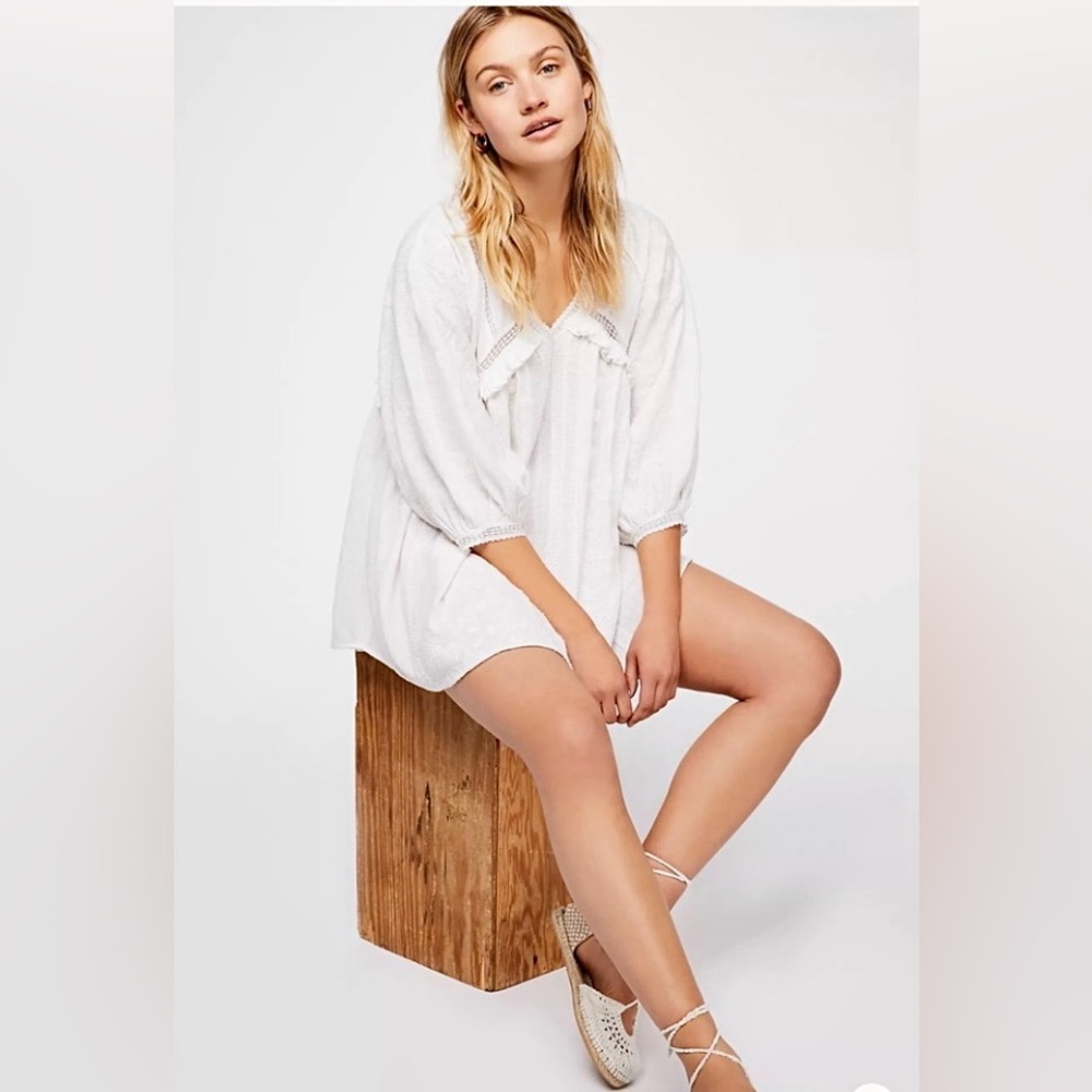 Free People Long Weekend Gauzy Beaded Embroidered Oversized Tunic Top XS Boho